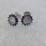 Sterling silver multicoloured cluster studs