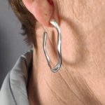 Sterling silver wave design half hoop stud earrings