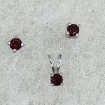 Sterling silver garnet stud earrings with pendant