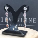 Sterling silver dangly stud earrings with multicolour cubic zirconia