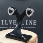 Sterling silver 10mmx10mm heart shaped stud earrings with black cubic zirconia