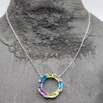 Sterling silver necklace with multicolour circle