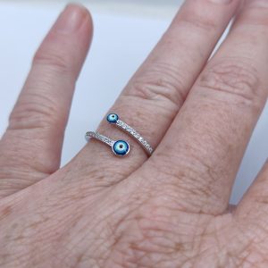 Size 7 sterling silver cz and eye split crossover ring