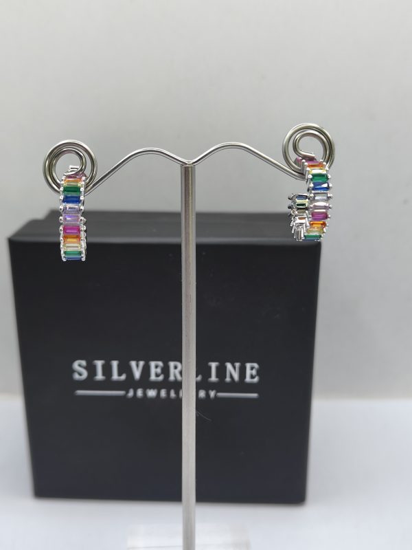 Sterling silver 15mm multicolour cz hoop earrings