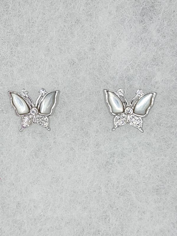 Sterling silver 8mmx9mm cz and mother of pearl butterfly stud earrings
