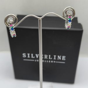 Sterling silver 10mm multicolour cz hoop earrings