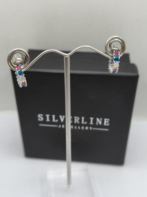 Sterling silver 10mm multicolour cz hoop earrings
