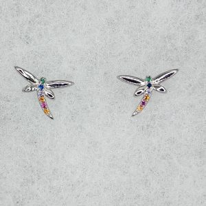 Sterling silver 10mmx7mm multicolour dragonfly stud earrings