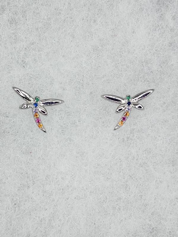 Sterling silver 10mmx7mm multicolour dragonfly stud earrings