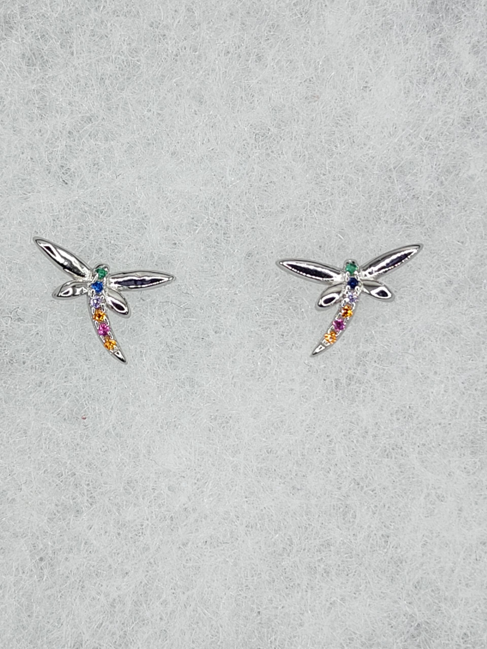 Sterling silver 10mmx7mm multicolour dragonfly stud earrings