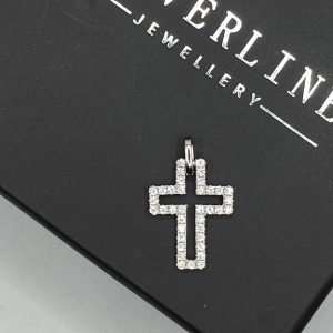Sterling silver cross with cubic zirconia detail