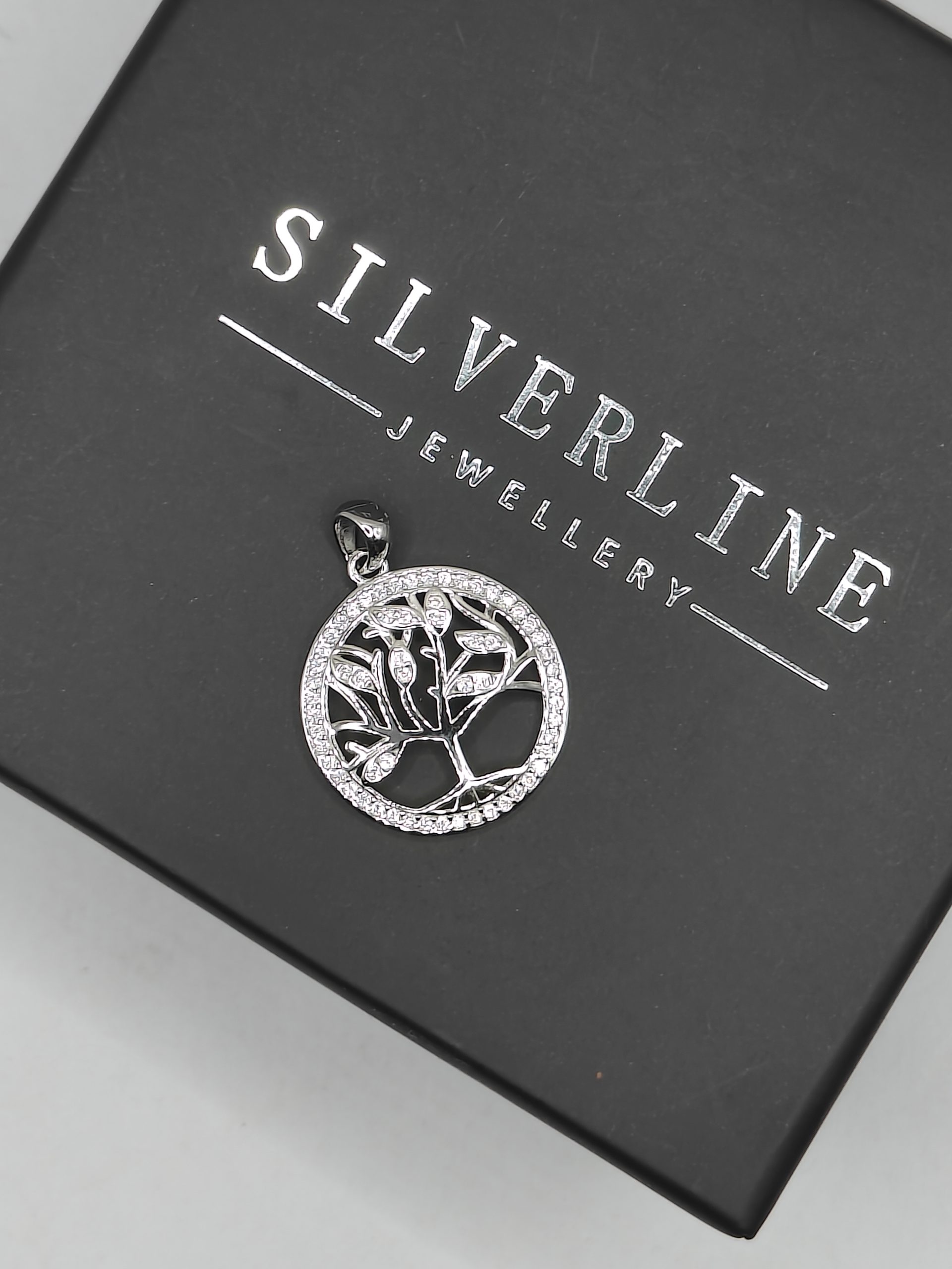 Sterling silver Tree of Life pendant with cubic zirconia detail