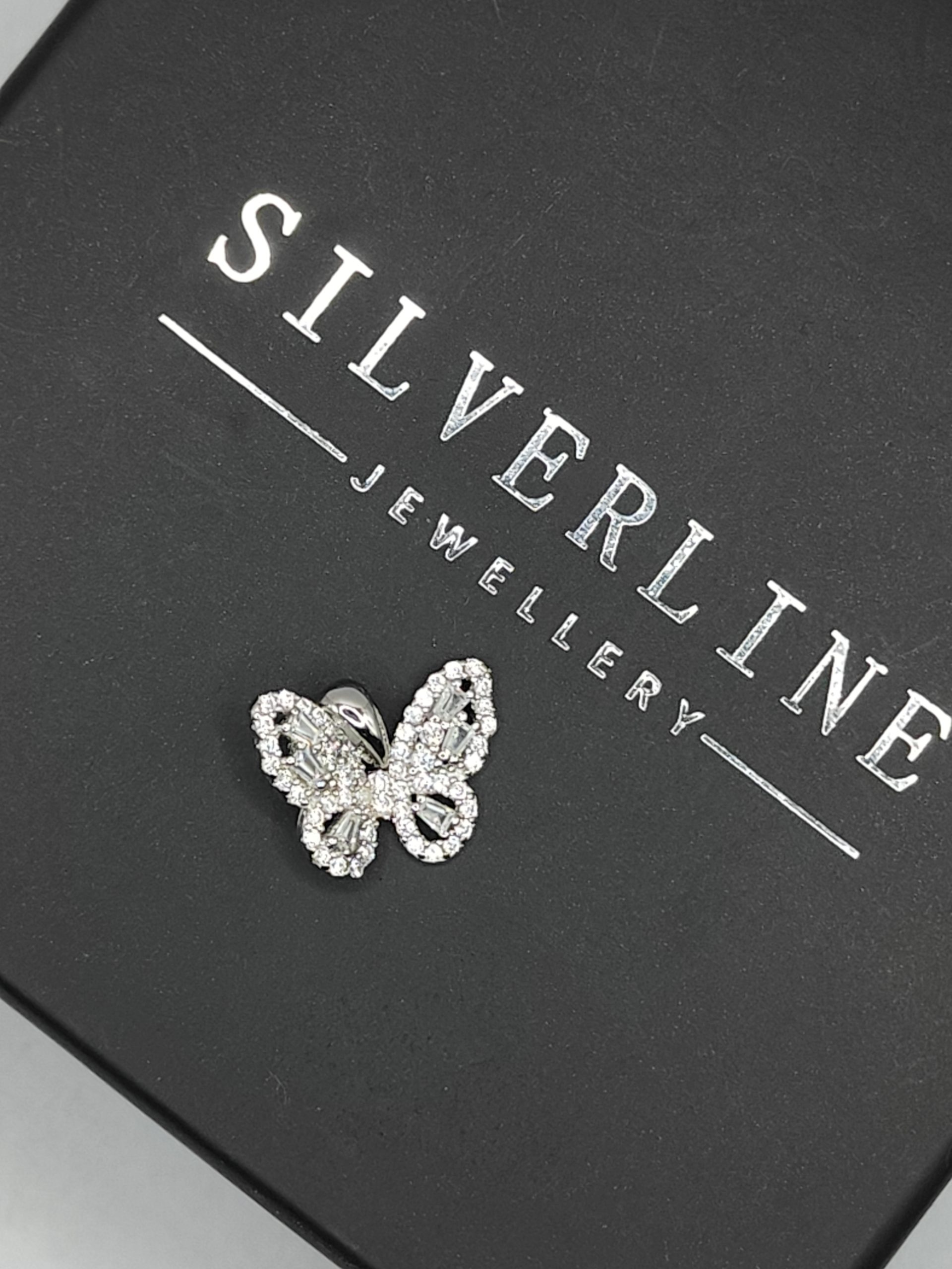 Sterling silver butterfly pendant decorated with cubic zirconia