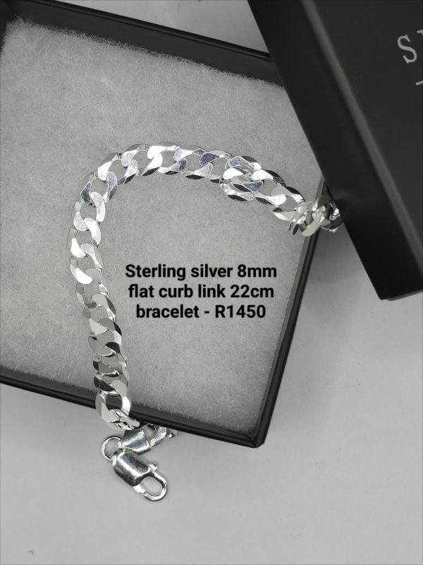 Sterling silver 8mm flat curb link bracelet