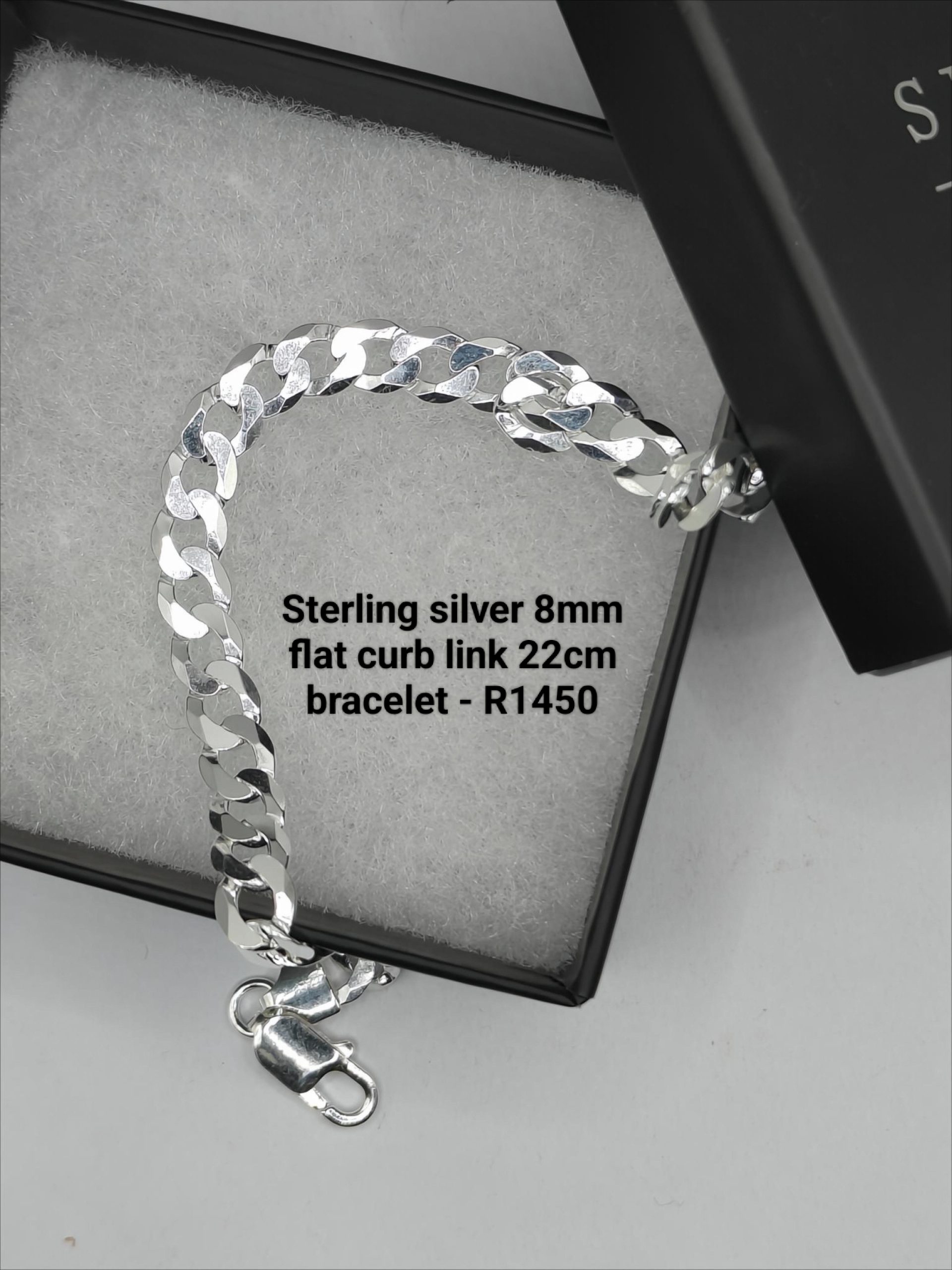 Sterling silver 8mm flat curb link bracelet