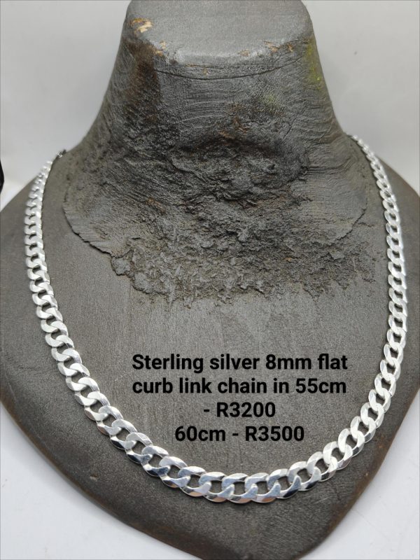 Sterling silver 8mm flat curb link chain