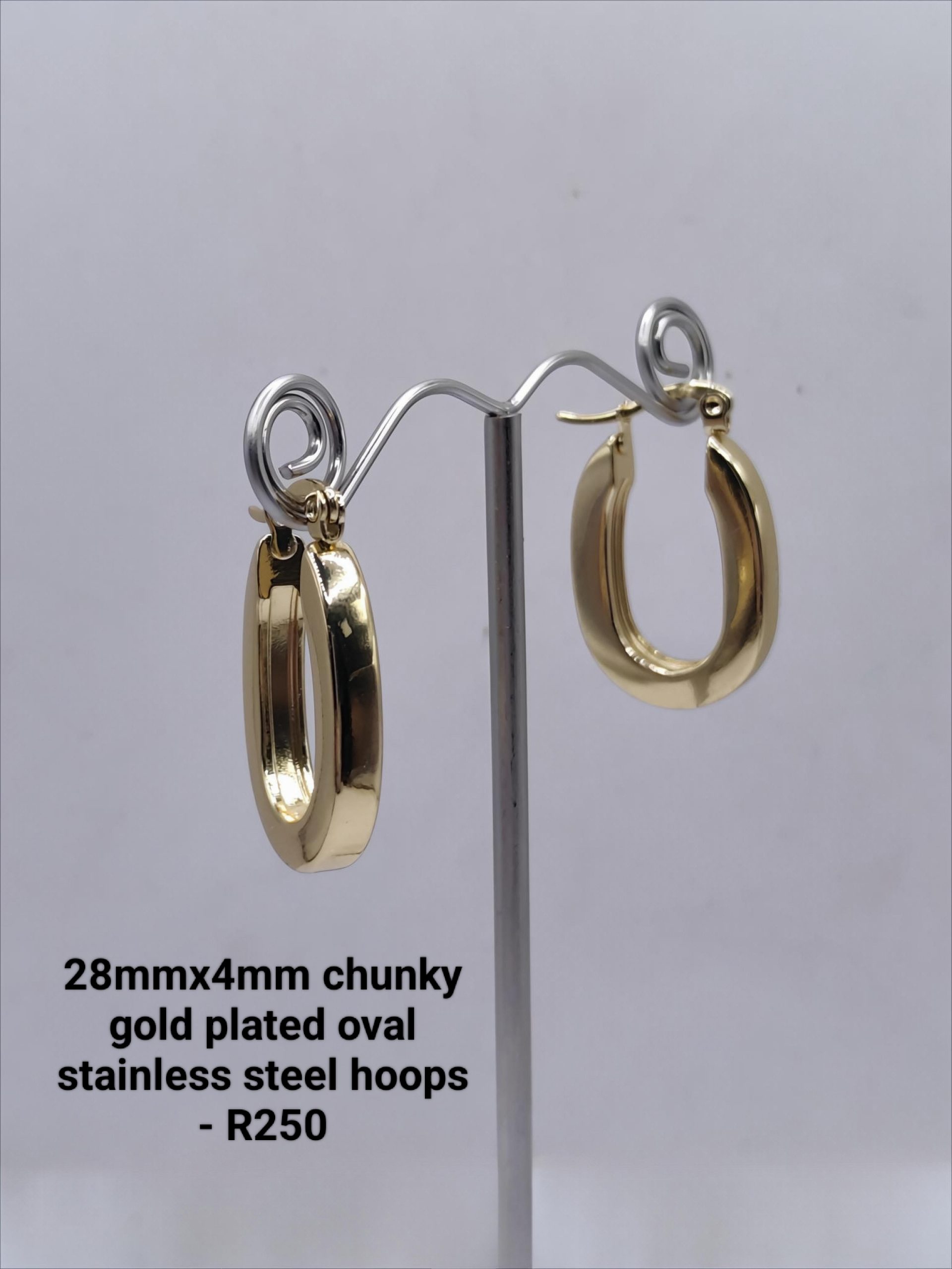 Chunky oval gold plated stainless steel hoops