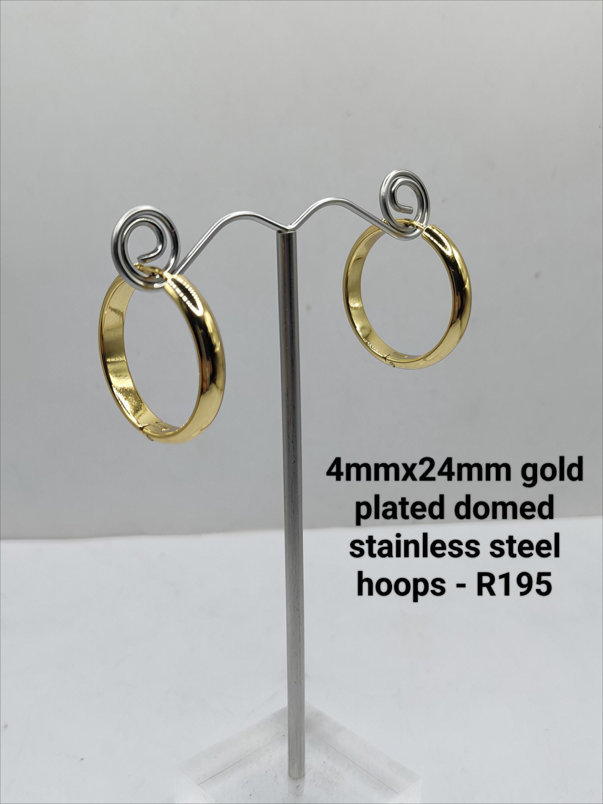 Stainless steel gold plated domed hoops