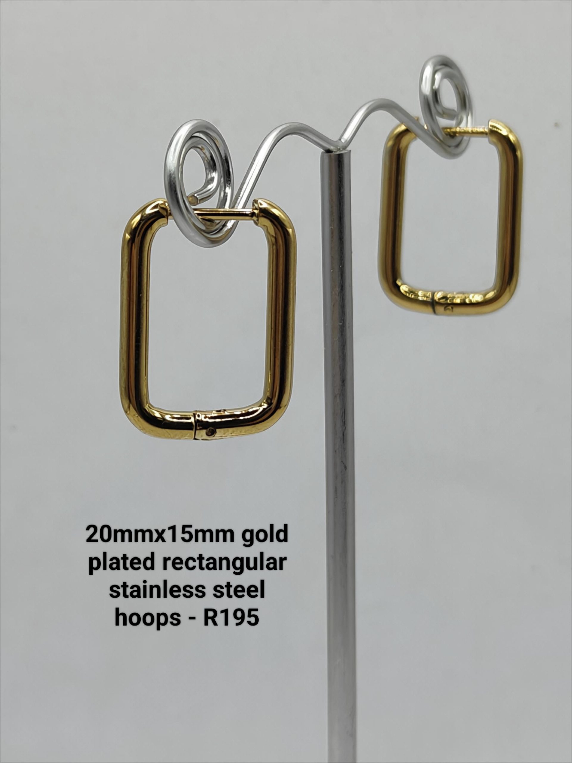Stainless steel gold plated rectangular hoops