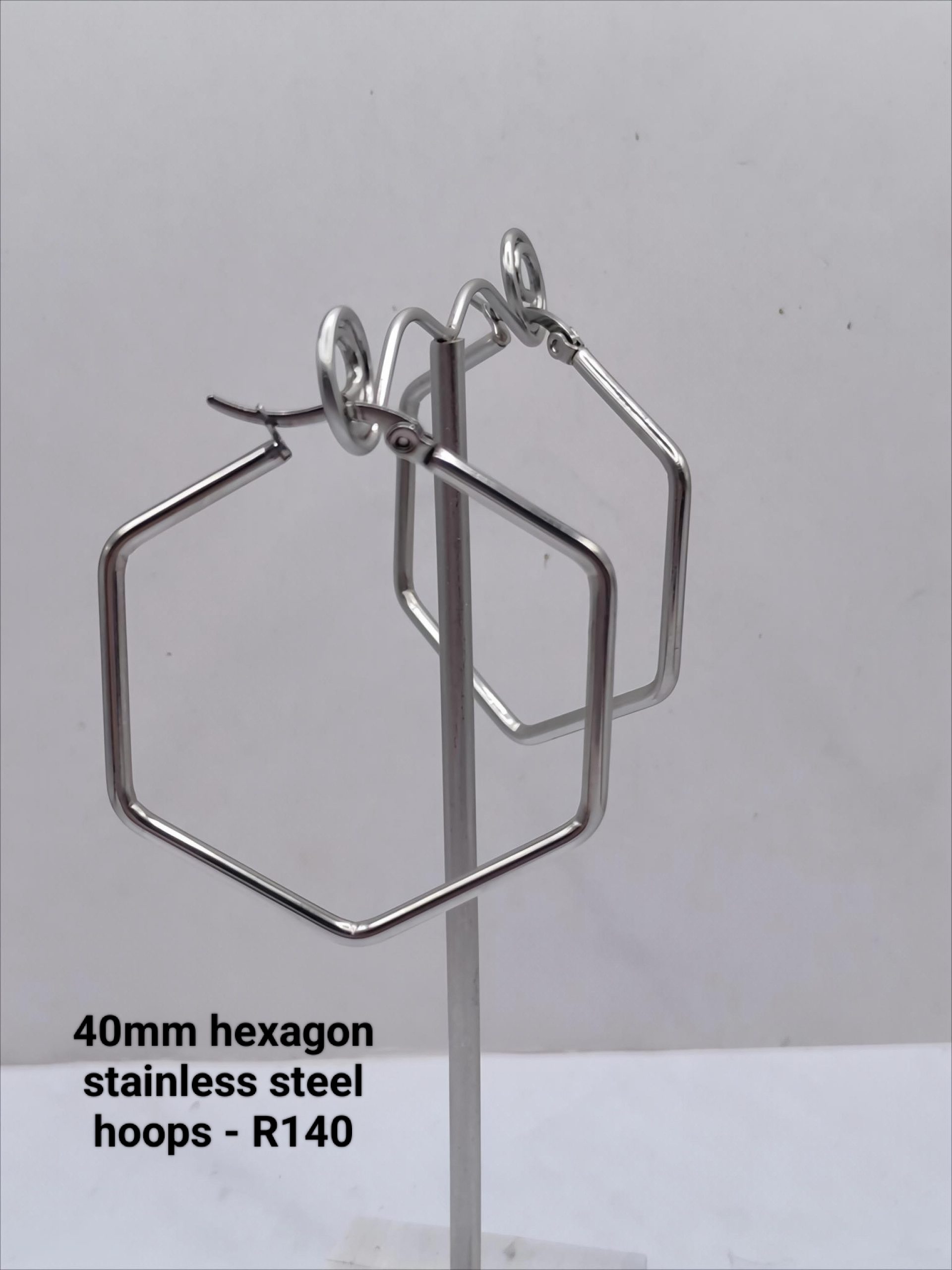 40mm stainless steel hexagon hoop earrings
