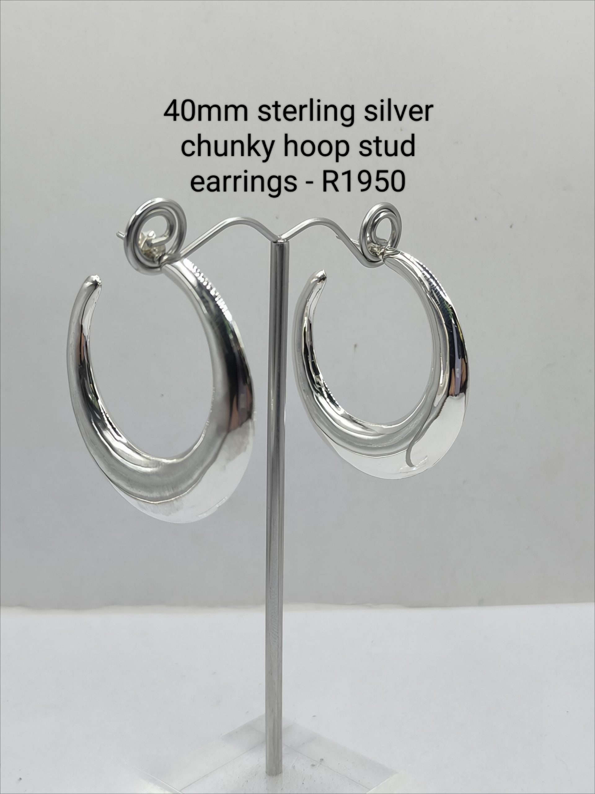 Sterling silver 40mm chunky hoop earrings