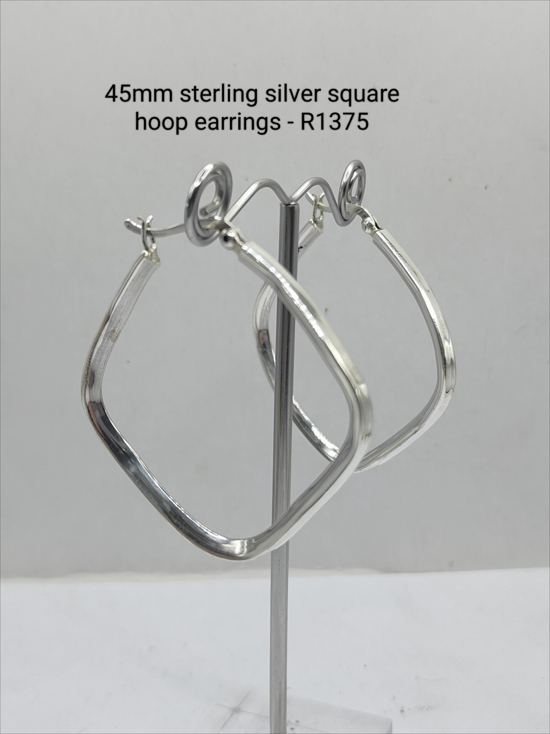 Sterling silver 45mm square hoop earrings
